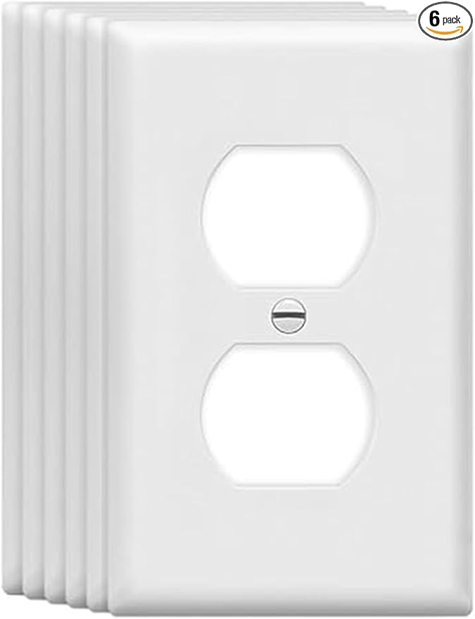 Mid-Size Duplex Outlet Cover Wall Plates 1-Gang 4.89" x 3.12" Switch Outlet Electrical Cover Plate Unbreakable Thermoplastic Faceplate for Light Receptacle Outlet Switch, White (6 Pack)