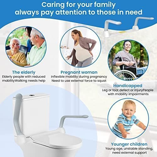 Toilet Safety Rails for Seniors, Adjustable Armrest, Space Saving, Stylish and Durable, Anti Slip and Anti Fall, Suitable for Elderly, Disabled, Pregnant Women with Armrest Toilet Safety Rail