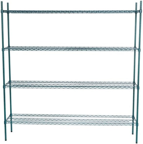 14" x 72" NSF Green Epoxy 4-Shelf Kit with 74" Posts, Heavy Duty Storage Shelving, Wire Shelving Kit, NSF Commercial Storage Rack Unit