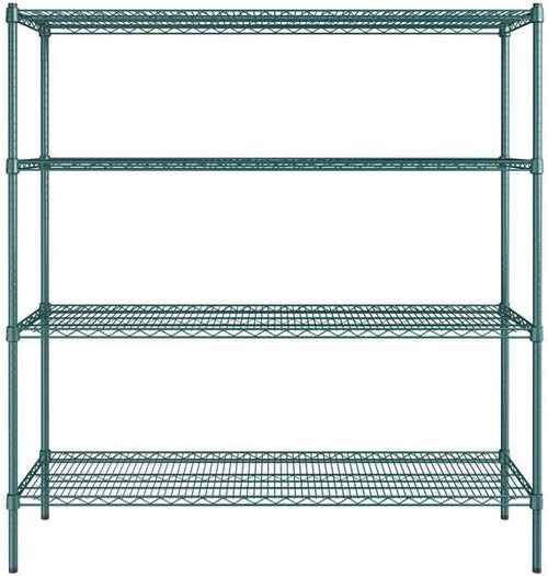 18" x 60" NSF Green Epoxy 4-Shelf Kit with 64" Posts, Heavy Duty Storage Shelving, Wire Shelving Kit, NSF Commercial Storage Rack Unit