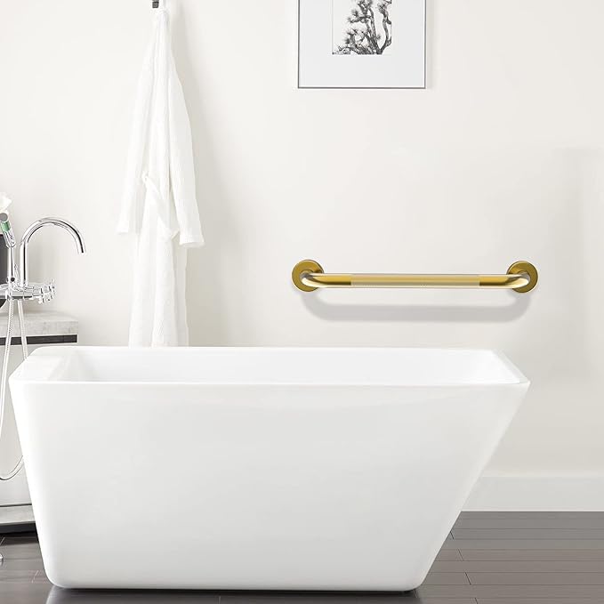 Gold Shower Grab Bar 24 Inch, Zepolu Stainless Steel Anti-Slip Bathroom Grab Bar w/Knurled Grip, Golden Safety Balance Support Toilet Assist Handrail Textured Handle for Handicap Injury Elderly Senior