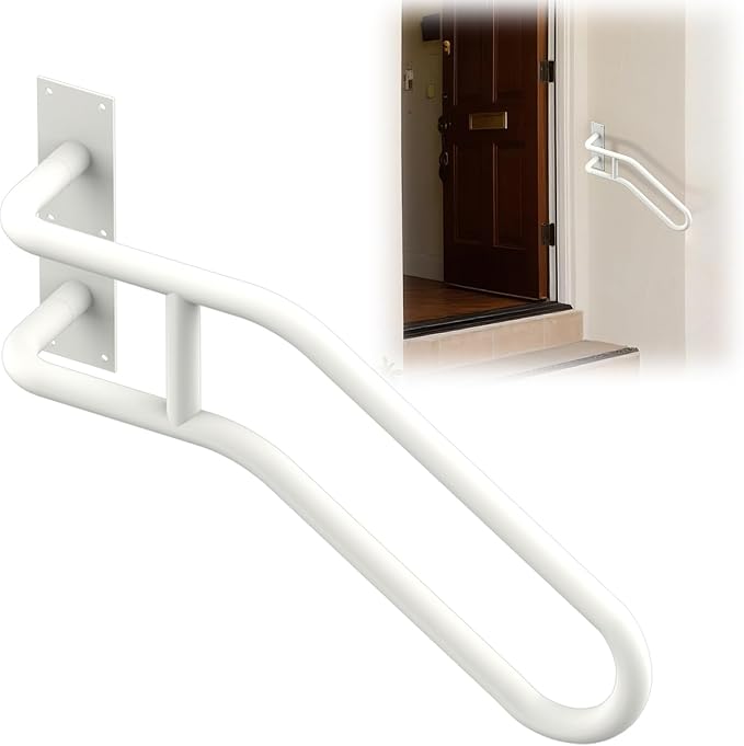Left Side Wall Mounted handrail, Garge Door Stair Railing for 1-3 Steps(Polished White, Left Side, 230LBs Loading)