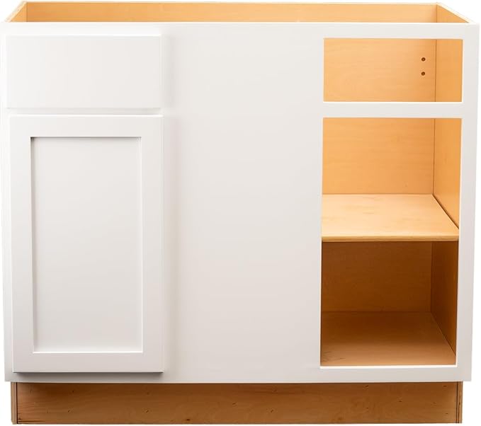 Quicklock RTA (Ready-to-Assemble) | Base Kitchen Cabinets - Shaker Style | Made in America (Pure White, 39" Wx34.5 Hx24 D Blind Corner)