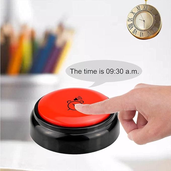 memo24 Talking Button Alarm Clock for The Blind and Visually Impaired, Elderly & Dementia Sufferers. English Male Voice Announces Time/Day/Date, Volume Control Switch, Batteries Included.