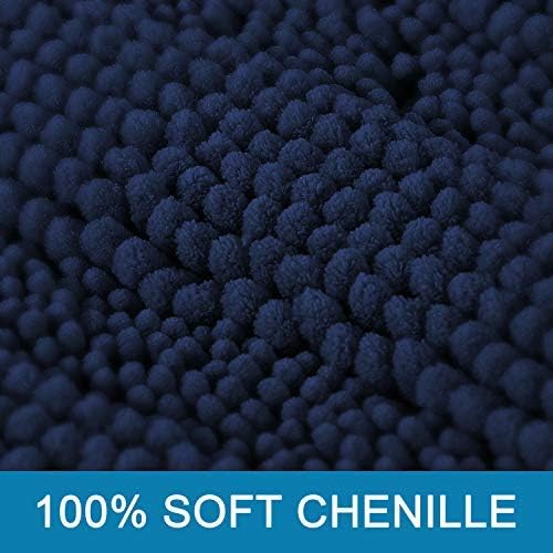 H.VERSAILTEX 2 Piece Bathroom Set - Super Absorbent Chenille Striped Bath Mats, Non Skid, Machine Washable - Navy, 47 x 17 Plus 17 x 24 Inches