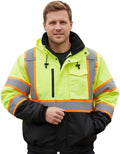 sesafety Reflective Jacket for Men, High Visibility Jackets, Safety Jackets for Men, Hi Vis Construction Bomber Jackets Waterproof with Pockets and Zipper, Black Bottom, Class 3