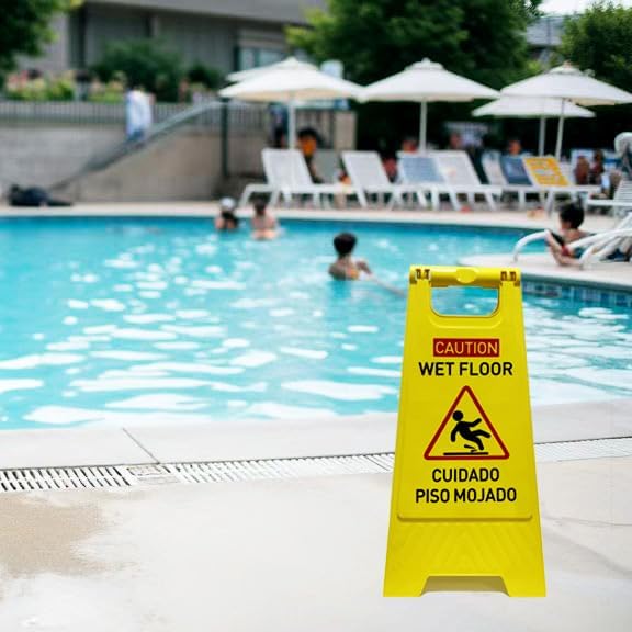 3-Pack Caution wet floor sign, 24 in. (approx. 60 cm) Height,Bright Yellow Double-Sided Folding A-Shaped Frame Design, Bilingual Caution Message