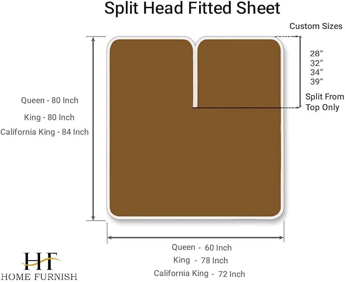 Top Split Queen Fitted Sheet Only for Adjustable beds, Split Down 34 inches from The Top, 600 Thread Count 100% Cotton Half Split Flex Head Fitted Sheet for Sleep Number Beds, Taupe