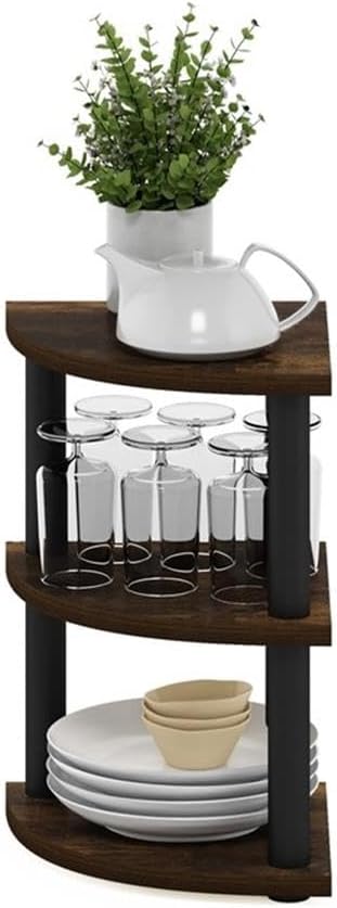 Pemberly Row 3-Tier Corner Countertop Organizer Shelf in Amber Pine/Black