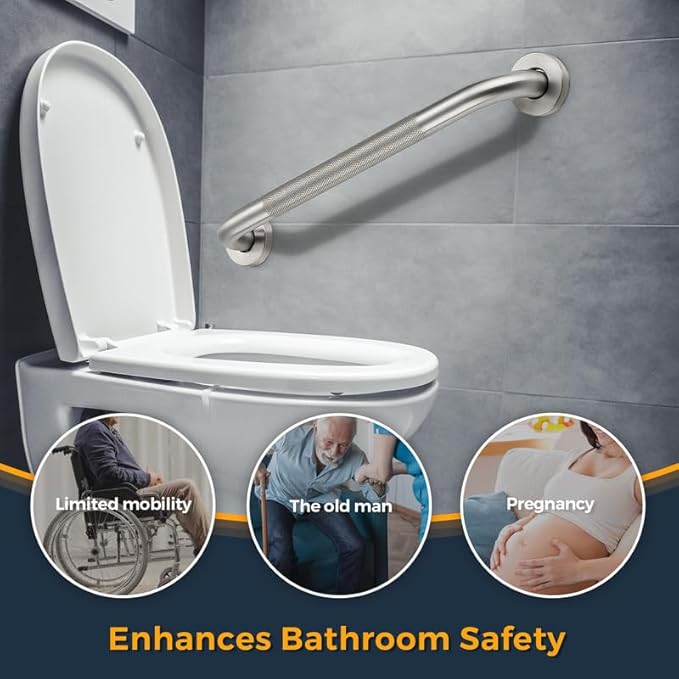 Grab Bars for Shower, 1 Pack 24-Inch Anti Slip Shower Handles for Elderly, Safety Shower Grab Bar, Stainless Steel Handicap Grab Bars for Bathroom,Toilet (Brushed Nickel, 1" Diameter)