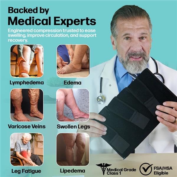 Beltwell® Adjustable Calf Compression Wrap for Swelling, Edema, Lipedema – Easy Leg Compression Sleeve for Circulation, Heaviness, Pain Relief – Ideal Lymphedema Leg Wrap
