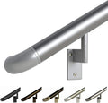 Promenaid 6ft ADA Handrail Kit - Silver - Complete Indoor/Outdoor Handrail for Stairs - 1.6" Round Anodized Aluminum Railing with 4 Silver Painted Pivoting Brackets & ADA Wall Returns