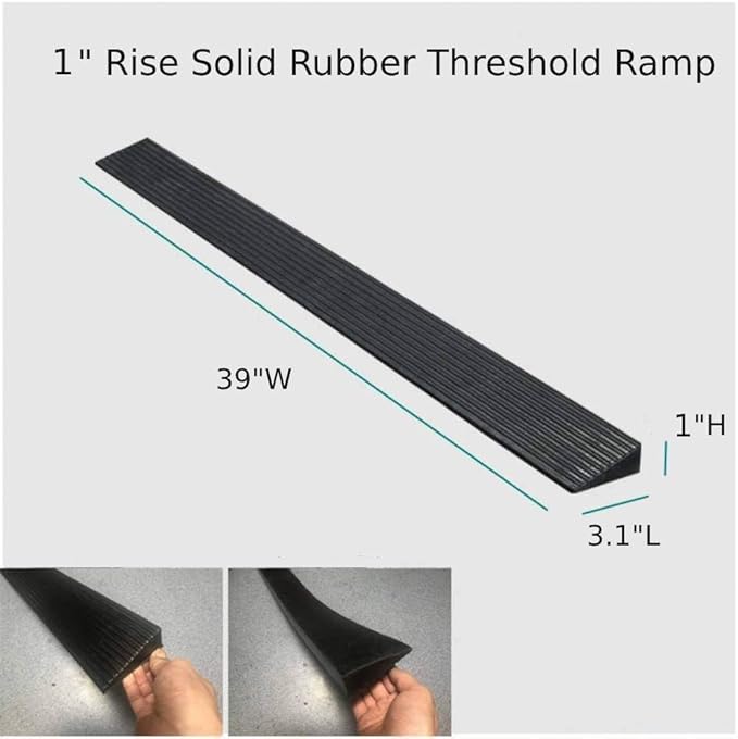 Bilaida 1" Rise Solid Rubber Threshold Ramp, 1500 LBS Capacity, 39" Wide Non-Slip Wheelchair Ramp for Doorway Indoor or Outdoor, Bathroom, Garage and Supermarket Entrance, Cuttable Black (1''H, 1)