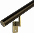 Promenaid 15ft Flush Handrail Kit - Architectural Bronze - Complete Indoor/Outdoor Handrail for Stairs - 1.6" Round Anodized Aluminum Railing With 5 Antique Brass Pivoting Wall Brackets & Flush Endcap