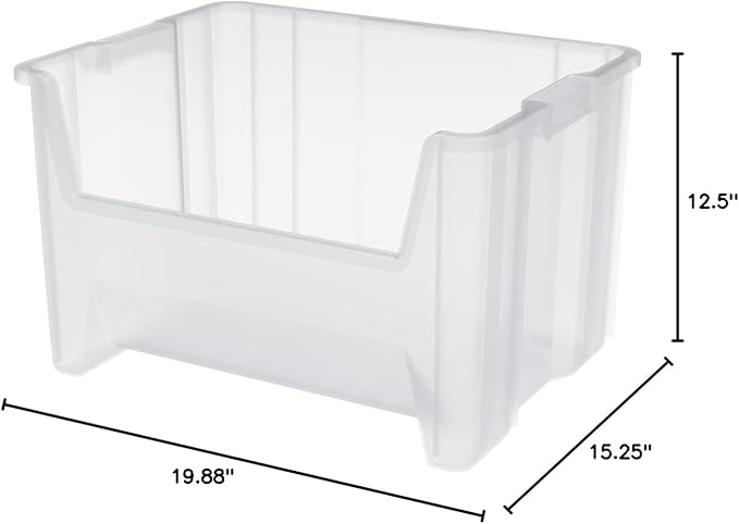 Akro-Mils 13017 Stak-N-Store Heavy Duty Stackable Open Front Plastic Storage Container Bin, (15-Inch x 20-Inch x 12-1/2-Inch), Clear, (3-Pack)