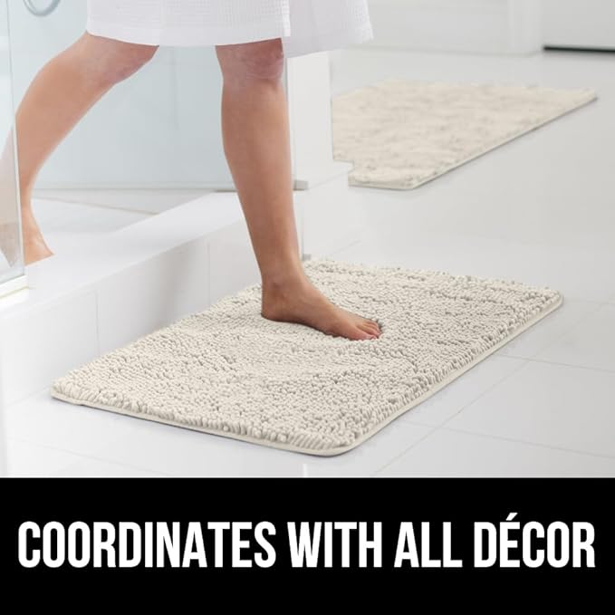 GORILLA GRIP Bath Rug Mat, Thick Soft Absorbent Chenille, Quick Dry Microfiber Mats, Rubber Backing Washable Shower Floor Rugs, US Designed Bathroom Bathmat Home Decor Accessories, 24x17, Ivory