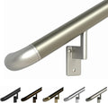 Promenaid 7ft ADA Handrail Kit - Champagne - Complete Indoor/Outdoor Handrail for Stairs - 1.6" Round Anodized Aluminum Railing with 4 Nickel Plated Pivoting Brackets & ADA Wall Returns