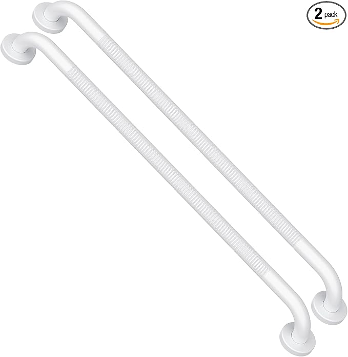 2 Pack White Grab Bars 32 Inch, 1.25" Diameter Anti Slip Bathroom Grab Bar w/Knurled Grip, Handicap Grab Bar for Wall, Shower Handle Safety Handrail for Senior