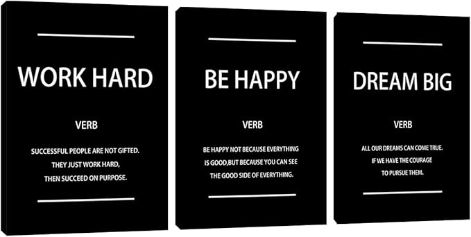 Motivational Office Wall Art Inspirational Canvas Wall Art 3 Pieces Black Office Wall Decor Entrepreneur Quote Saying Wall Picture Paintings Wooden Framed Artwork for Home Gym Workplace 20"x28"x3