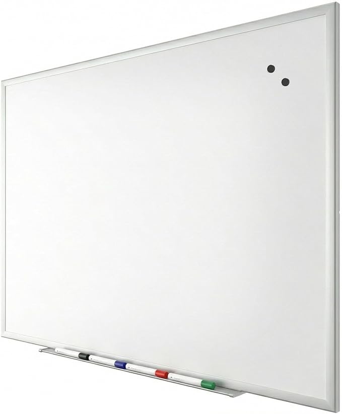 TRU RED Steel Magnetic Whiteboard | Dry Erase Board for Wall, White Board with Satin Frame, 4 ft x 3 ft, 4 Multicolor Markers Included
