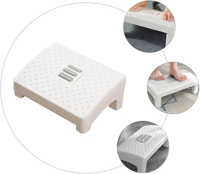 Household Footstool White with Massage Rollers Office Foot Rest Stool Ergonomic Foot Support Step for Improved Leg and Back Comfort