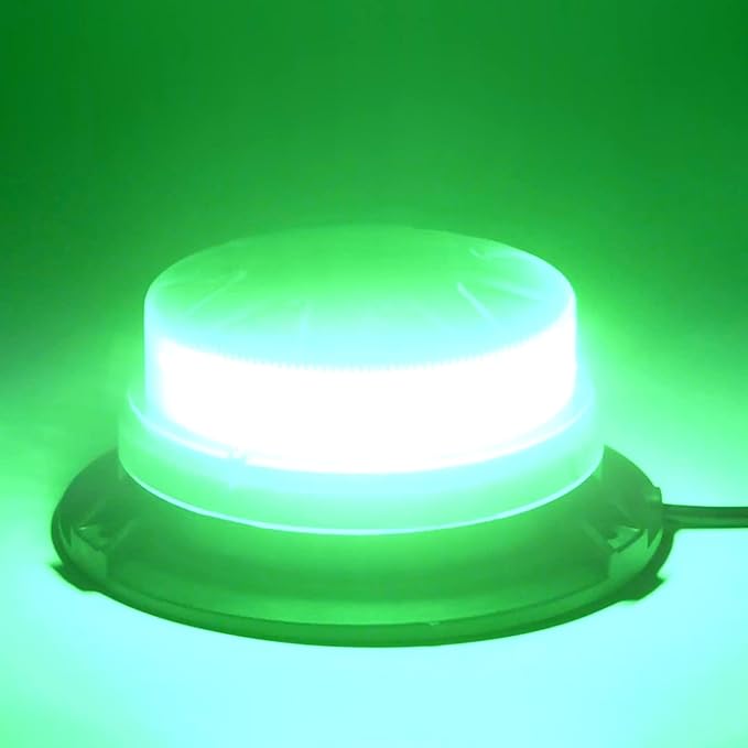 Green Led Emergency Strobe Beacon Lights with Magnetic Mount and 8 Flash Models Warning Safety Flashing Rooftop Signal Lamps for Vehicles Forklift Truck Tractor Golf (24-LED 12V-24V)