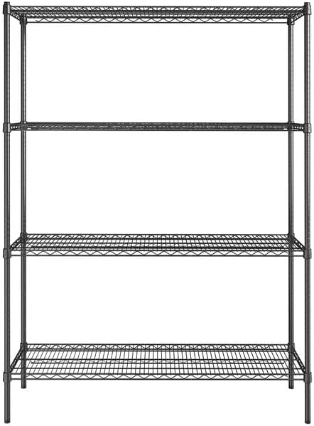 18" x 60" NSF Black Epoxy 4-Shelf Kit with 74" Posts, Heavy Duty Storage Shelving, Wire Shelving Kit, NSF Commercial Storage Rack Unit