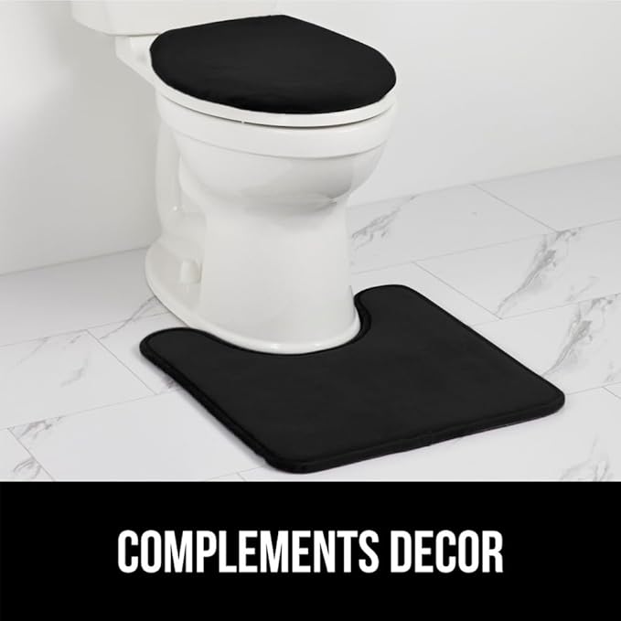 GORILLA GRIP Thick Memory Foam Toilet Rug for Bathroom, U Shaped Washable, Soft Absorbent Velvet Topside Floor Mats, Machine Wash, Cushioned Luxury Rugs for Bath Room, 22.5 x 19.5, Black