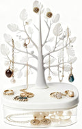 Jewelry Display Tree Necklace Earring Organizer Holder,Tree Tower Rack with Storage Box Drawer,Double Shelf Hanging Organizer for Ring Earrings Necklace Bracelet Key