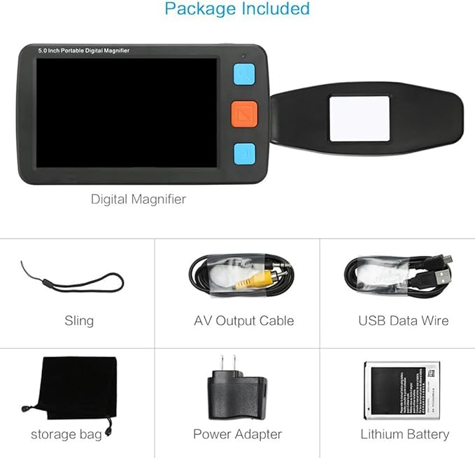5 Inch Portable Digital Magnifier for Low Vision Handheld Electronic Reading Aid LCD Display 4-32X Zoom Multiple Color Mode (Black)
