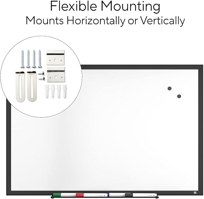 TRU RED Steel Magnetic Whiteboard | Dry Erase Board for Wall, White Board with Black Aluminum Frame, 3 ft x 2 ft