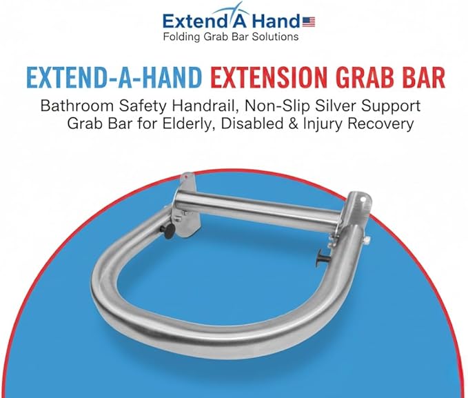 Extend-A-Hand Grab Bar Extension 12"x12"| Heavy-Duty Bathroom Safety Handrail, Non-Slip Stainless Steel Support Grab Bar for Elderly, Disabled & Injury Recovery.