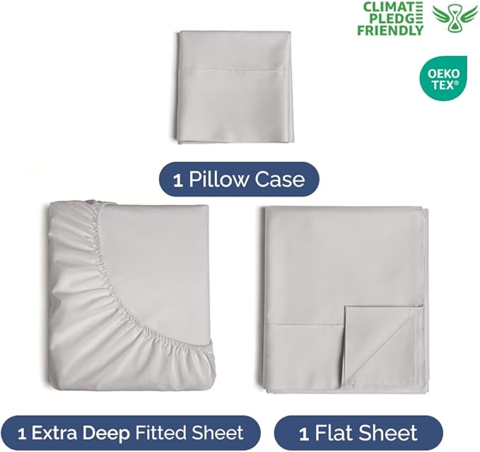 Twin 4 Piece Sheet Set - Cooling & Breathable Bed Sheets - Hotel Luxury Bed Sheets for Women, Men, Kids & Teens - Bedding with Deep Pockets & Easy Fit - Soft and Wrinkle Free - Twin French Grey Sheets