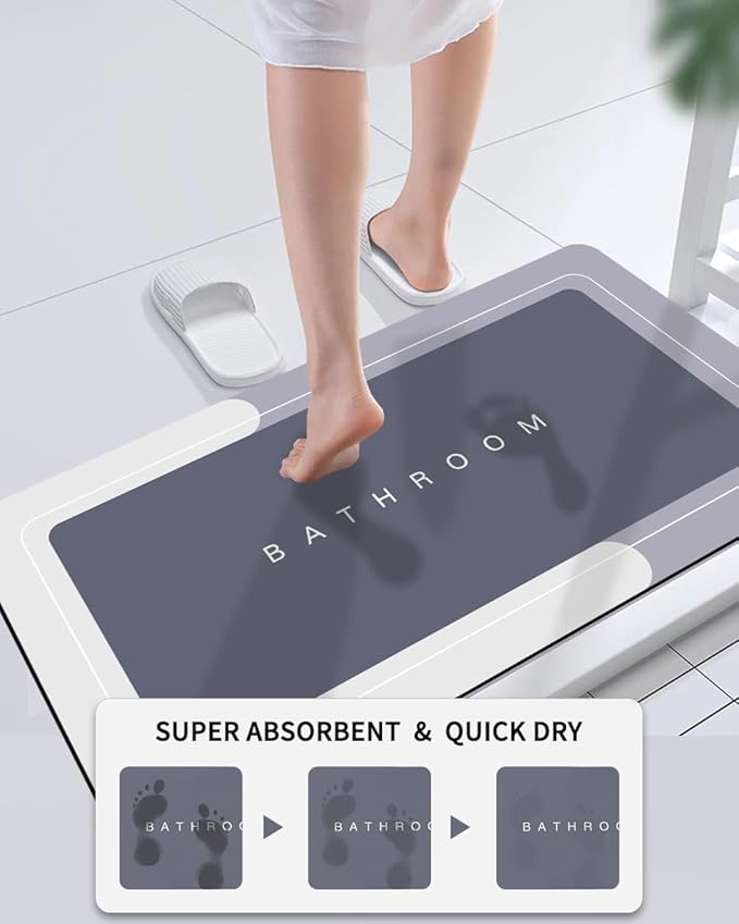 Bath Mat Rugs Non Slip Quick Dry Bathroom Mats Super Absorbent Rubber Bath Mats Fit Under Door, Bathroom Rugs Shower Mat for Bathroom, Bathtub, Shower and Sink (24"x48", Grey)