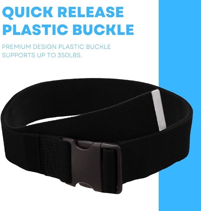 Gait Belt with Plastic Buckle by LiftAid - Transfer and Walking Aid with Belt Loop Holder for Assisting Therapist, Nurse, Home Care - 60"L x 2"W (Black)