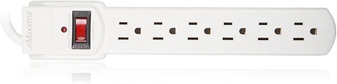 Maxxima 6 Outlet Power Strip Surge Protector - 300 Joules, Features Red On/Off Switch, 4 Pack, Powers Multiple Electronics and Devices Simultaneously, Perfect for Home Appliances - White