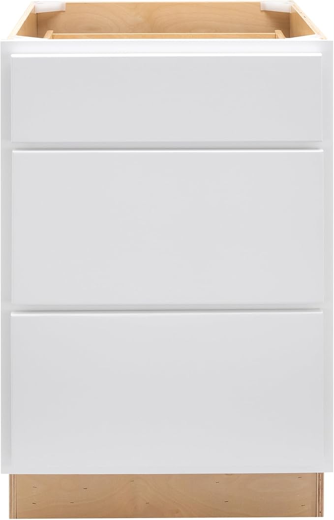 Quicklock RTA (Ready-to-Assemble) | Base Kitchen Cabinets - Shaker Style | Made in America (Pure White, 21" W x 34.5" H x 24" D 3 Drawer Pots and Pans)