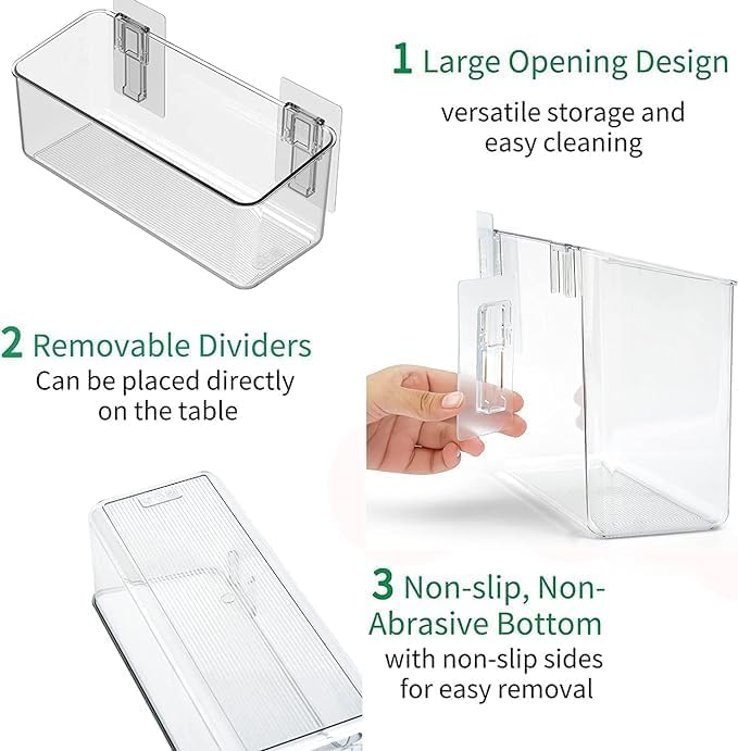 vacane 2 Pack Plastic Adhesive Mount Over Cabinet Door Organizer, Storage Organizer Container Makeup Organizer Hanging Basket Bins For Craft Room, Office, Space Saving Holder for Kitchen Bags-S Clear
