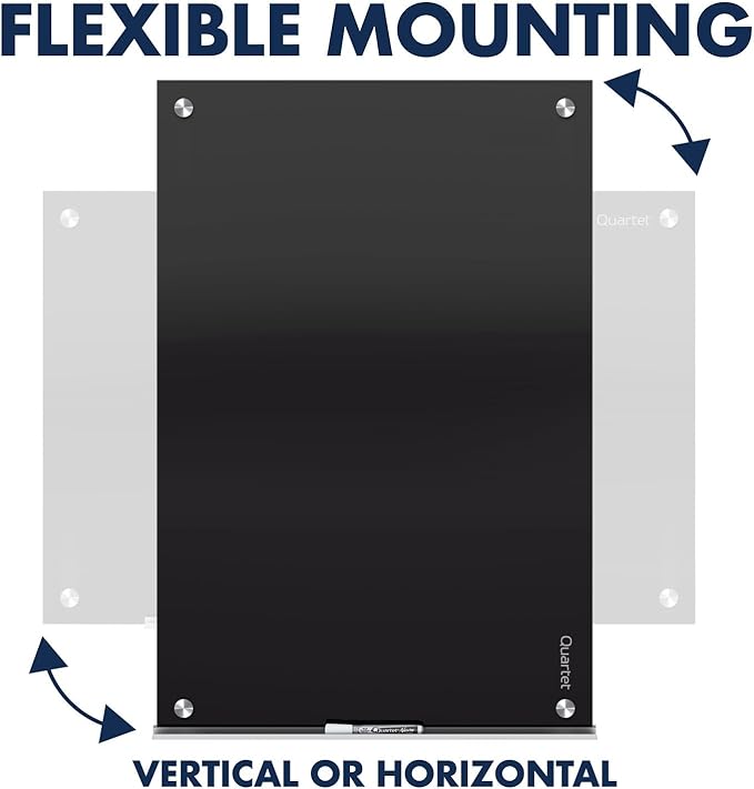 Quartet Magnetic Dry Erase Board, 36" x 24" Glass Whiteboard for Wall, Infinity, Black (G3624B)