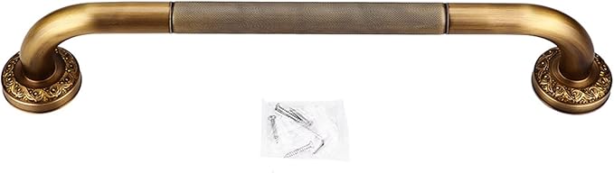 Shower Grab Bar, 19.09x3.54x2.4in Antique Style Brass Carved Shower Tub Safety Grab Bar Anti Slip Safety ShowerHandle Wall Mounted Bathroom Accessories for Bathtub Hand