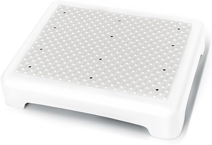 GWNF3.35'' Short Step Stool – 600lb Capacity Ultra-Sturdy Structure & Lightweight Step Stools for Seniors, Kids & Adults | Non-Slip Wide Platform | Mobility Step Stool for Indoor & Outdoor（White-Grey）