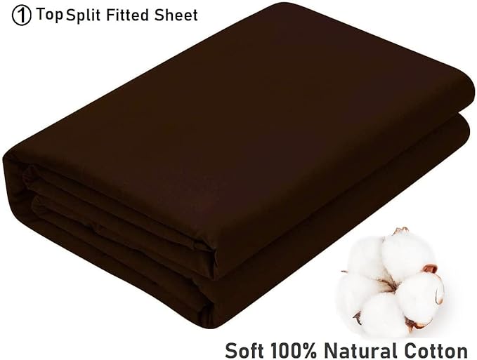 Top Split California King Fitted Sheet Only for Adjustable beds, Split Down 32 inches from The Top, 600 Thread Count 100% Cotton Half Split Flex Head Fitted Sheet for Sleep Number Beds, Chocolate