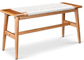 32" L 100% FAS Oak Wooden Bench Indoor - Solid Wood Rope Woven Entryway Bench, Dining Bench, Boho Furniture for Entryway, Dining Room, Bedroom, Kitchen (Creamy White)