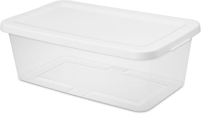 20-Pack 6 Quart Storage Boxes – Clear Plastic Storage Bin with Snap, Shoe Boxes,Stackable Bins for Closet, Kitchen Storage, Office Organization,White