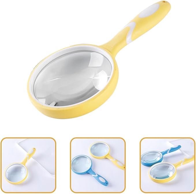 Reading Magnifier with Handle, Portable Handheld Magnifying Glass for Reading and Observation, Yellow Rubber Frame, Visual Aid Tool for Seniors and Low Vision Users