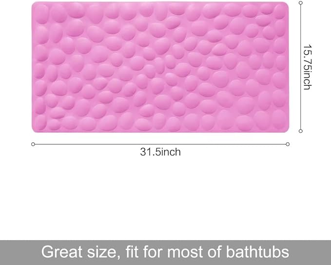 Non-Slip Bathtub Mat OTHWAY Soft Rubber Bathroom Bathmat with Strong Suction Cups (Pink, 16x31.5 inch)