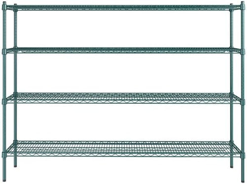 14" x 72" NSF Green Epoxy 4-Shelf Kit with 54" Posts, Heavy Duty Storage Shelving, Wire Shelving Kit, NSF Commercial Storage Rack Unit
