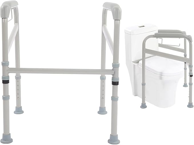 Aramox Toilet Frame for Disabled, Adjustable Height Carbon Steel Toilet Support Frame, Nonslip Safety Handle for Elderly and Disabled Users