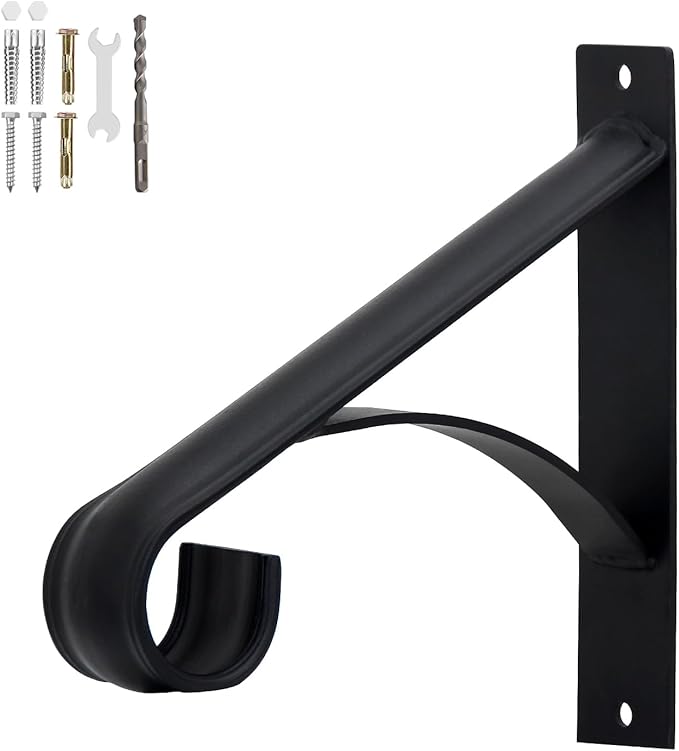 Wall Mount Handrail for 1-2 Steps, Heavy Duty Wrought Iron, for Outdoor Porch Steps, Balcony, Yard, Black