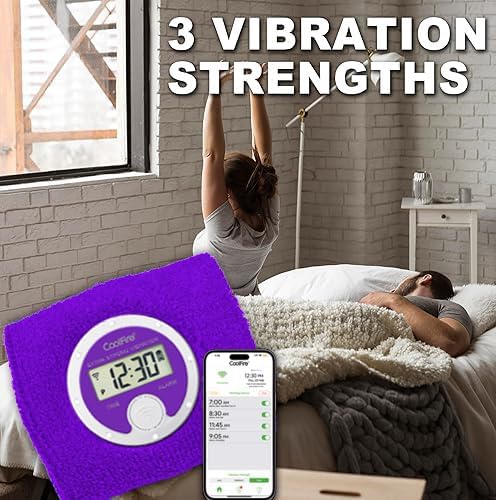Coolfire - Vibrating Alarm Clock Sweatband, Silent Wake Yourself Up Wristband Vibrating Alarm Watch for Couples, Students, Easy to Set on User-Friendly App, Hearing Impaired, USB Chargeable (Purple)